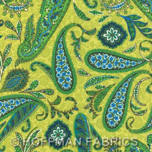 Hoffman - Punch Paisley - J9246 71G-Lime Gold - Old Country Store Fabrics